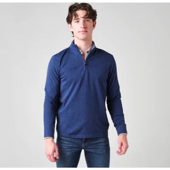 Mizzen + Main Men's Stanton Pullover 1/4 Zip Sweater Preppy Sporty Blue Sz L - Picture 1 of 8